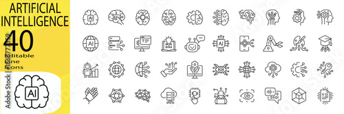 Artificial Intelligence icon set. Editable stroke.