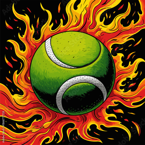 vector image of a flaming tennis ball