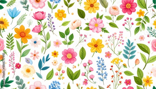 Wallpaper Mural カラフルな花のイラスト　AI生成素材 Torontodigital.ca