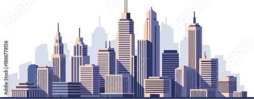 Modern Cityscape with Tall Skyscrapers and Buildings.