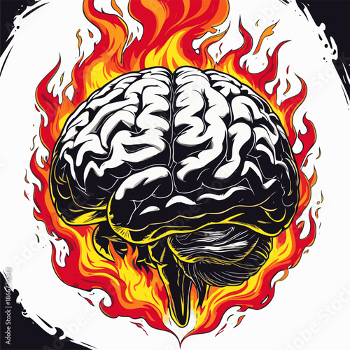 vector image of a human brain on fire