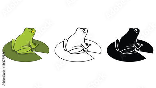 Frog on lily pad in three color variations