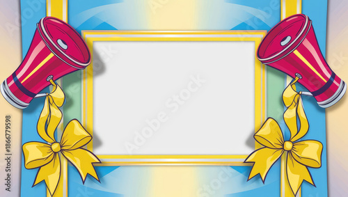 Festive Announcement Background with Megaphones and Ribbons for Celebratory Messages