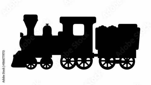 Vintage steam train silhouette on white background