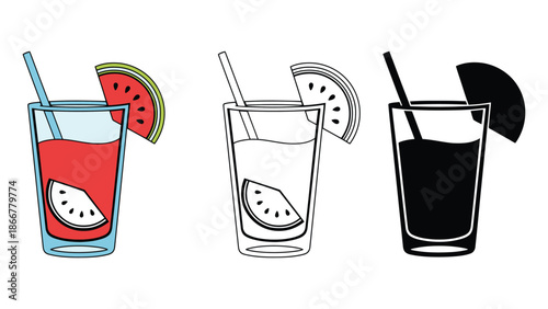 Refreshing summer drinks with watermelon slices