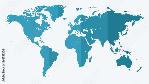 World Map Illustration Blue Continents Global Geography.