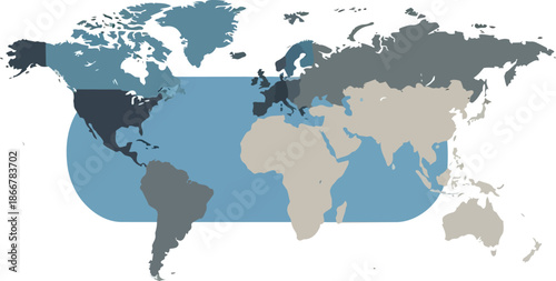 World Map Showing Continents and Oceans.