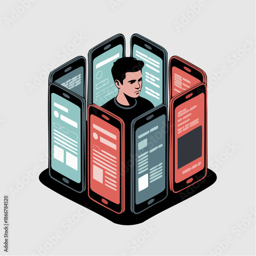 trapped in the circle of screens where presence flickers and silence scrolls between the icons