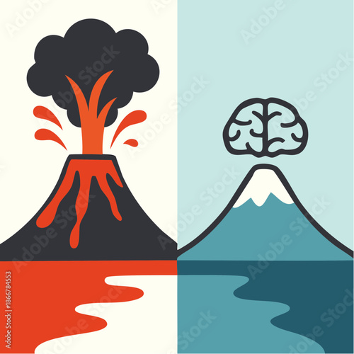 eruption meets elevation where lava and logic divide the landscape of feeling and thought