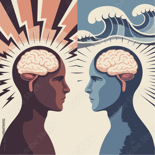 lightning and tide meet in thought where storm and stillness shape the minds that face each other