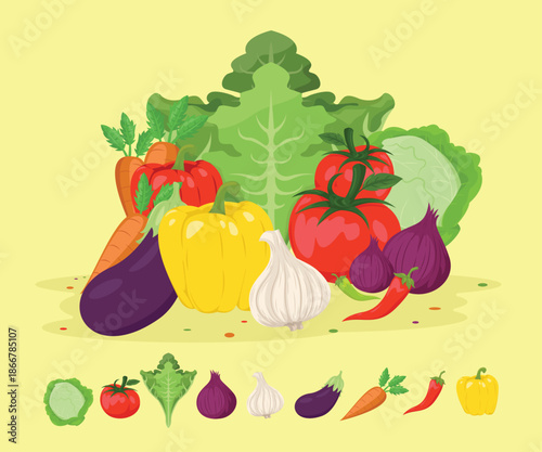 A drawing of a variety of vegetables