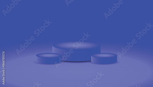 a striking visual of four cylindrical podiums against a gradient blue backdrop emphasizing a minimalist aesthetic and simple geometric forms