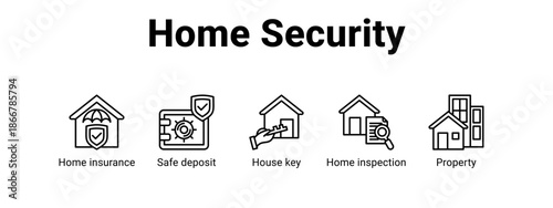 Home Security web banner icon vector illustration concept for  with icon of Home insurance, Safe deposit, House key.