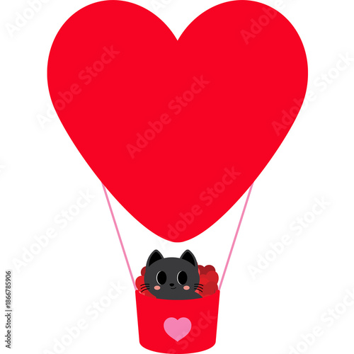 Grey Cat in Heart Balloon