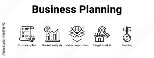 Business Planning web banner icon vector illustration concept for  with icon of Business plan, Market analysis, Value proposition.