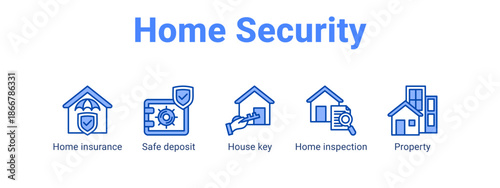 Home Security web banner icon vector illustration concept for  with icon of Home insurance, Safe deposit, House key.