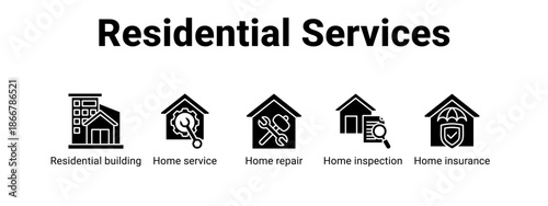 Residential Services web banner icon vector illustration concept for  with icon of Residential building, Home service, Home repair, Home.