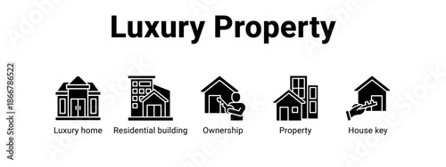 Luxury Property web banner icon vector illustration concept for  with icon of Luxury home, Residential building, Ownership.