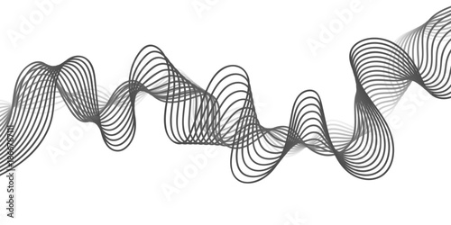 An abstract black and white wave background featuring a three dimensional DNA helix structure and sine spiral patterns for a conceptual science research illustration