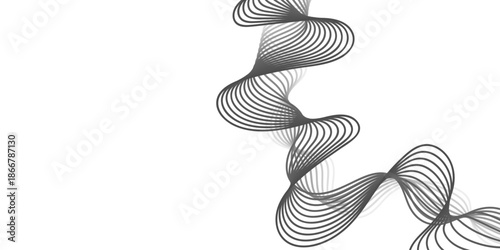 An abstract black and white spiral background features a 3d vector design with a swirling metal texture and floral curve lines that form a creative wind tornado pattern