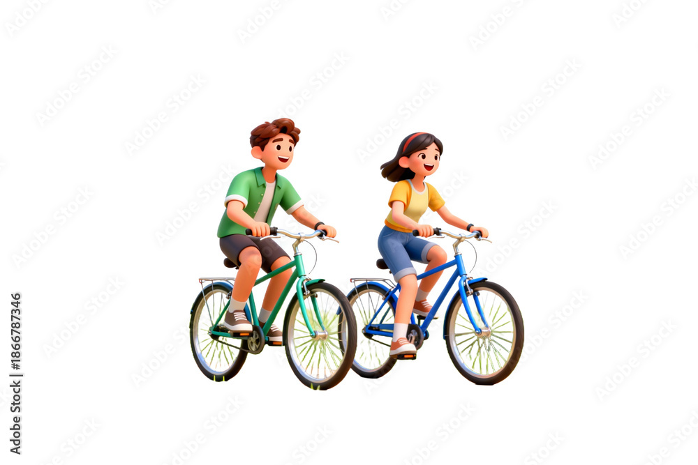 Fototapeta premium Two Children Riding Bicycles Together