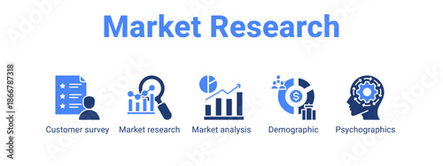 Market Research web banner icon vector illustration concept for  with icon of Customer survey, Market research, Market.