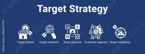 Target Strategy web banner icon vector illustration concept for  with icon of Target market, Target audience, Buyer persona, Customer.