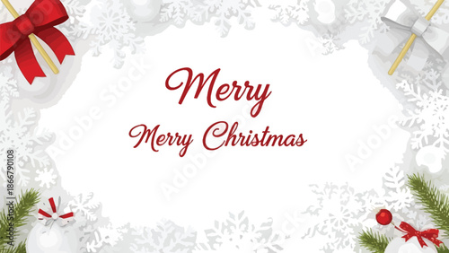 Merry Christmas greeting card with festive snowflakes and ornaments