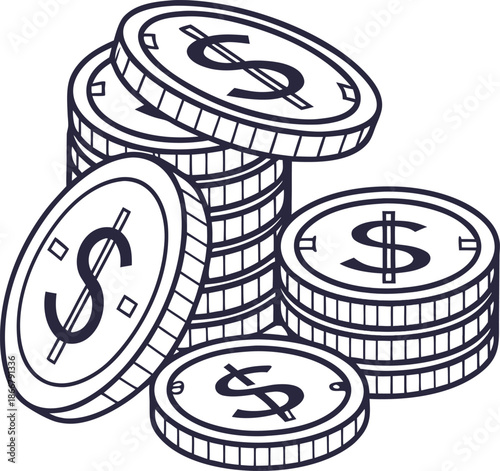dollar coins icon silhouette vector