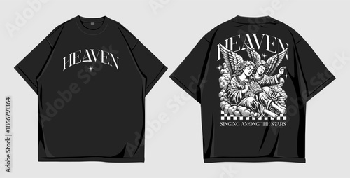 Heaven Angel Illustration T-Shirt Design with Vintage Religious Art Style
