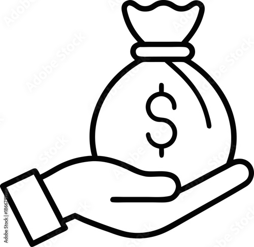 hand holding money bag vector icon