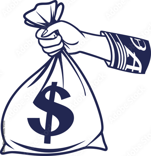 hand holding money bag vector icon