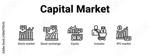 Capital Market web banner icon vector illustration concept for  with icon of Stock market, Stock exchange, Equity.