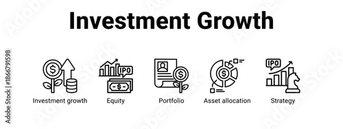 Investment Growth web banner icon vector illustration concept for  with icon of Investment growth, Equity, Portfolio.