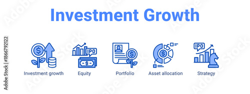 Investment Growth web banner icon vector illustration concept for  with icon of Investment growth, Equity, Portfolio.