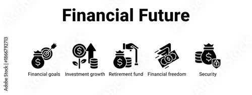 Financial Future web banner icon vector illustration concept for  with icon of Financial goals, Investment growth, Retirement fund.