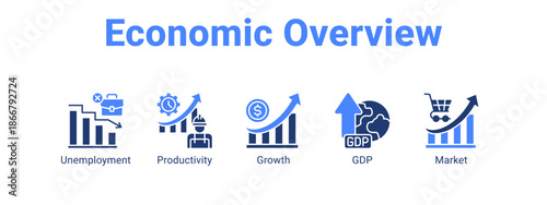 Economic Overview web banner icon vector illustration concept for  with icon of Unemployment, Productivity.