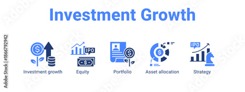 Investment Growth web banner icon vector illustration concept for  with icon of Investment growth, Equity, Portfolio.