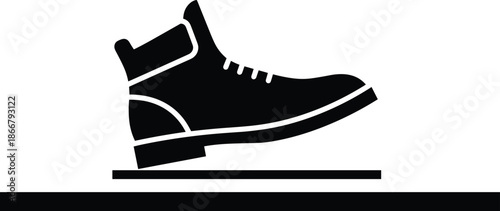Vector silhouette icon of a person wearing an industrial safety work boot stepping on a flat machine floor control foot pedal