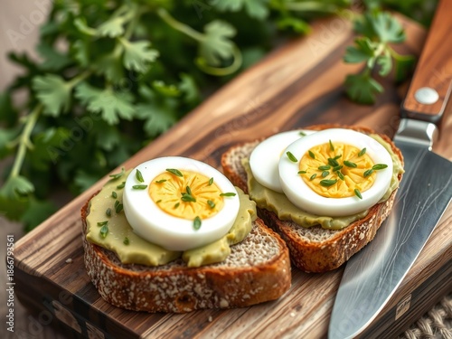 Avocado toast with hard-boiled eggs