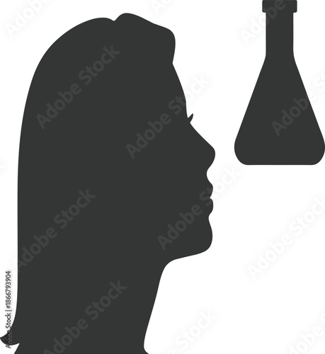 Silhouette of a Woman's Profile with Erlenmeyer Flask Vector Graphic Illustration for Science Education