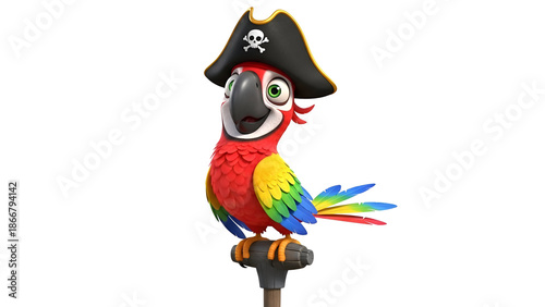 Funny Cartoon Pirate Parrot Character Isolated on Transparent Background