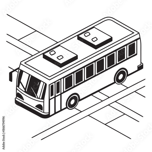 Isometric Black and White Bus Vector