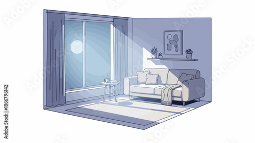 Cozy Modern Sofa In Quiet Living Room.