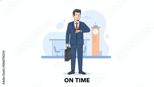 Professional Businessman In Suit With Briefcase Standing On Time.