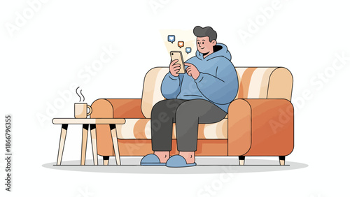Person Relaxing on Sofa with Cup.