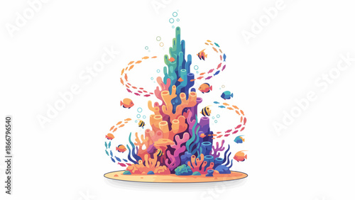 Vivid Colorful Coral Reef Sculpture Underwater Scene.