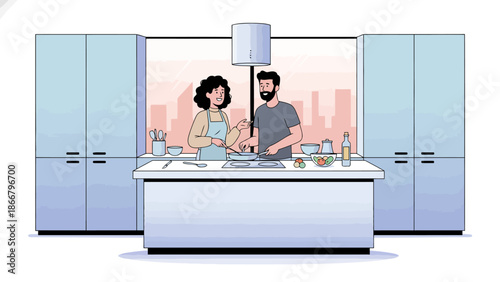 Two People Washing Dishes At Kitchen Sink.