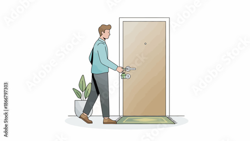 Man entering door with briefcase in hand vector illustration