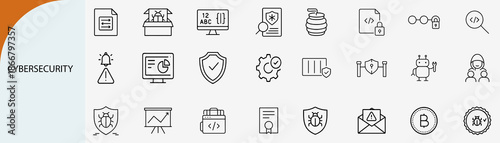 cybersecurity and network data protection icons, digital safety vector set